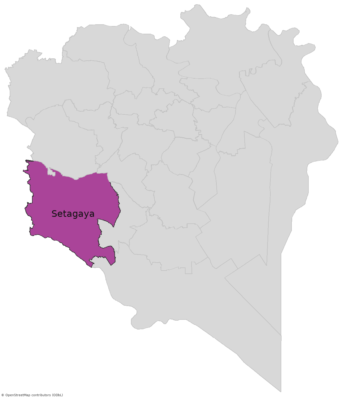 Outline of Tokyo's 23 special wards, with Setagaya-ku highlighted